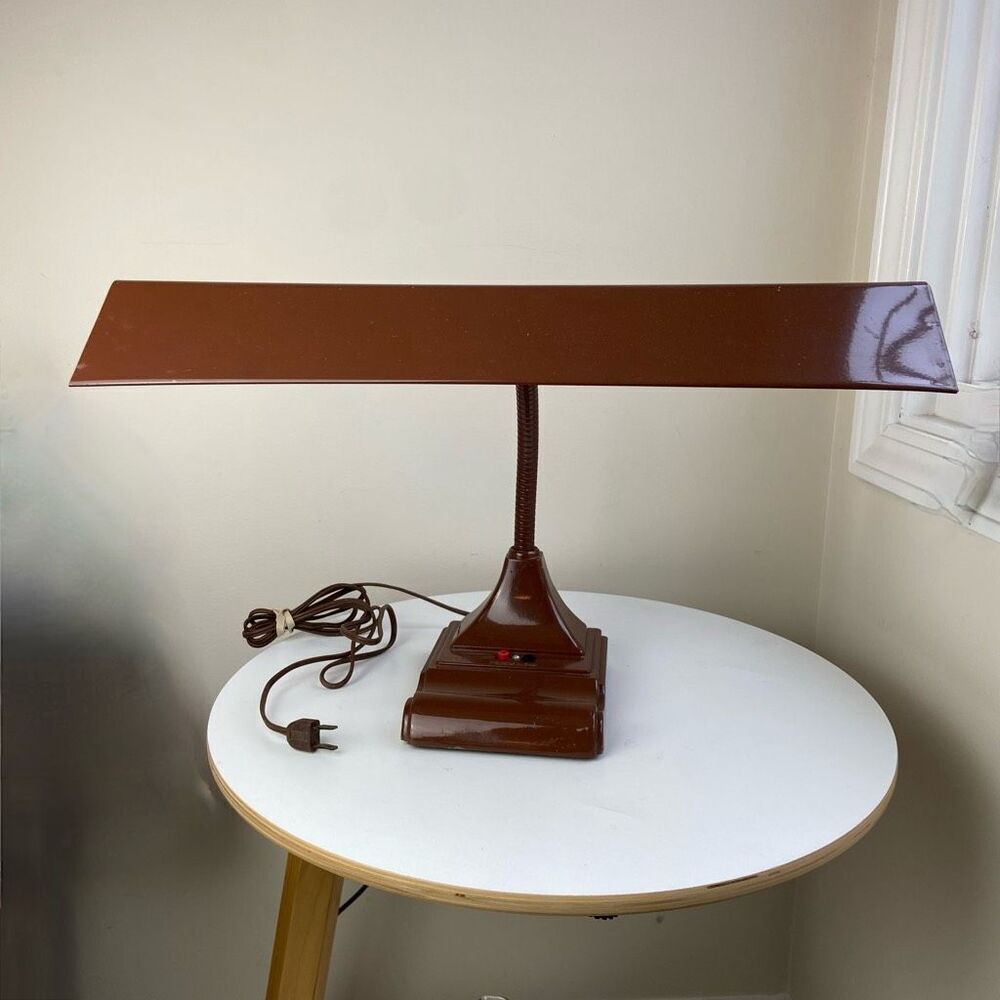 VTG Mid-Century Art Specialty Fluorescent Gooseneck Desk Lamp | Brown Enamel